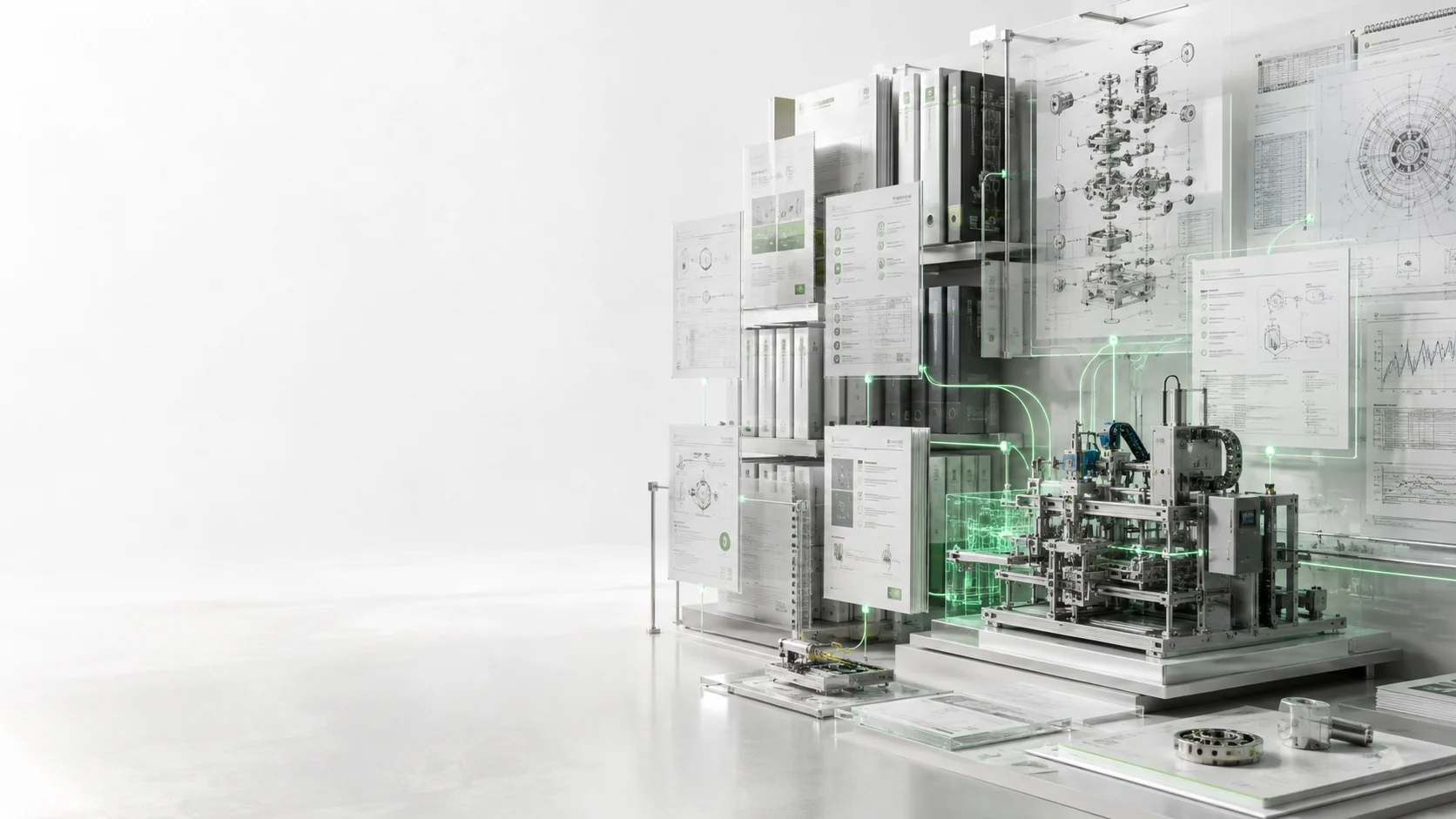 Digital technical library with standards, diagrams, documents and connected industrial machinery