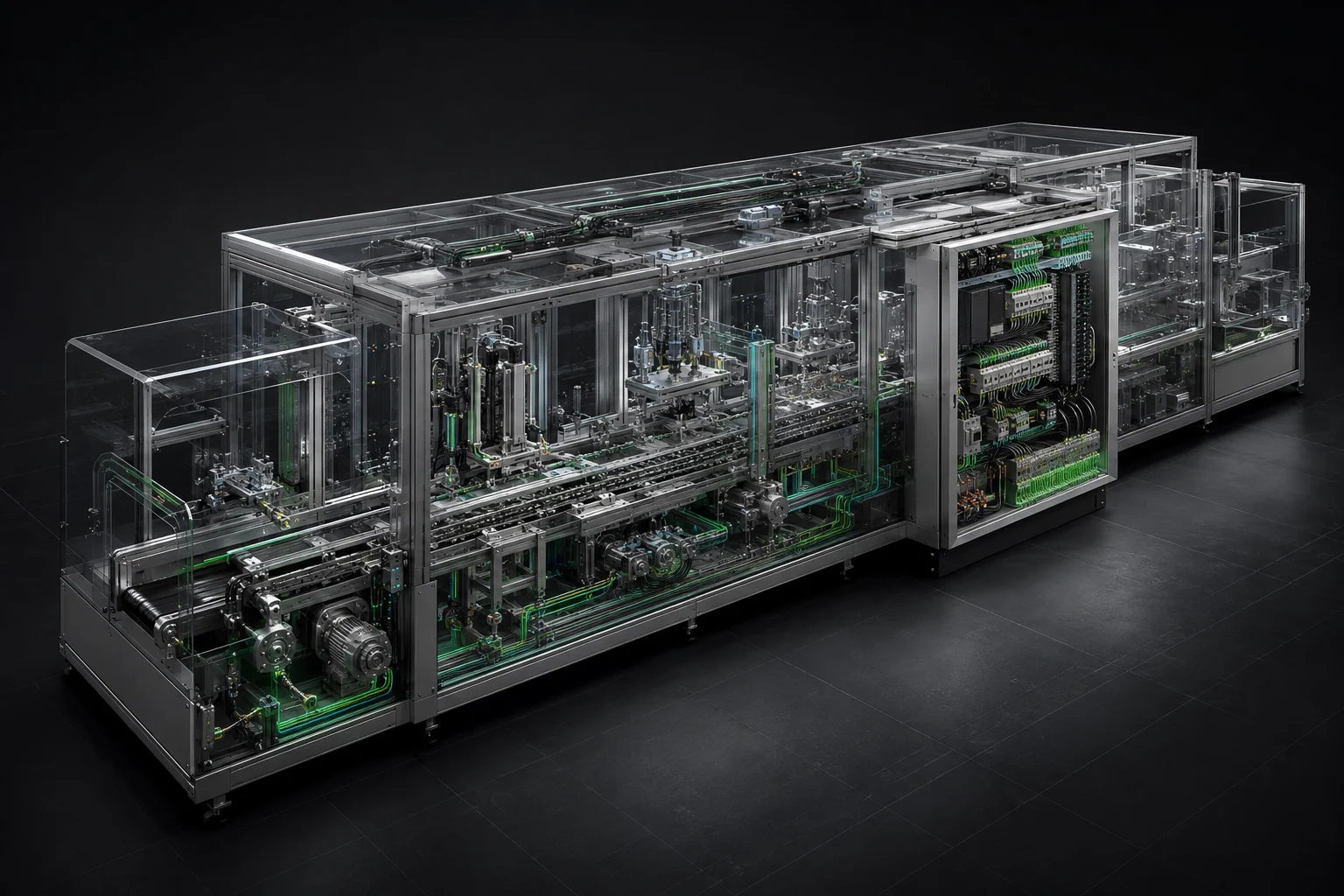Macchina automatica sezionata con componenti meccanici ed elettrici
