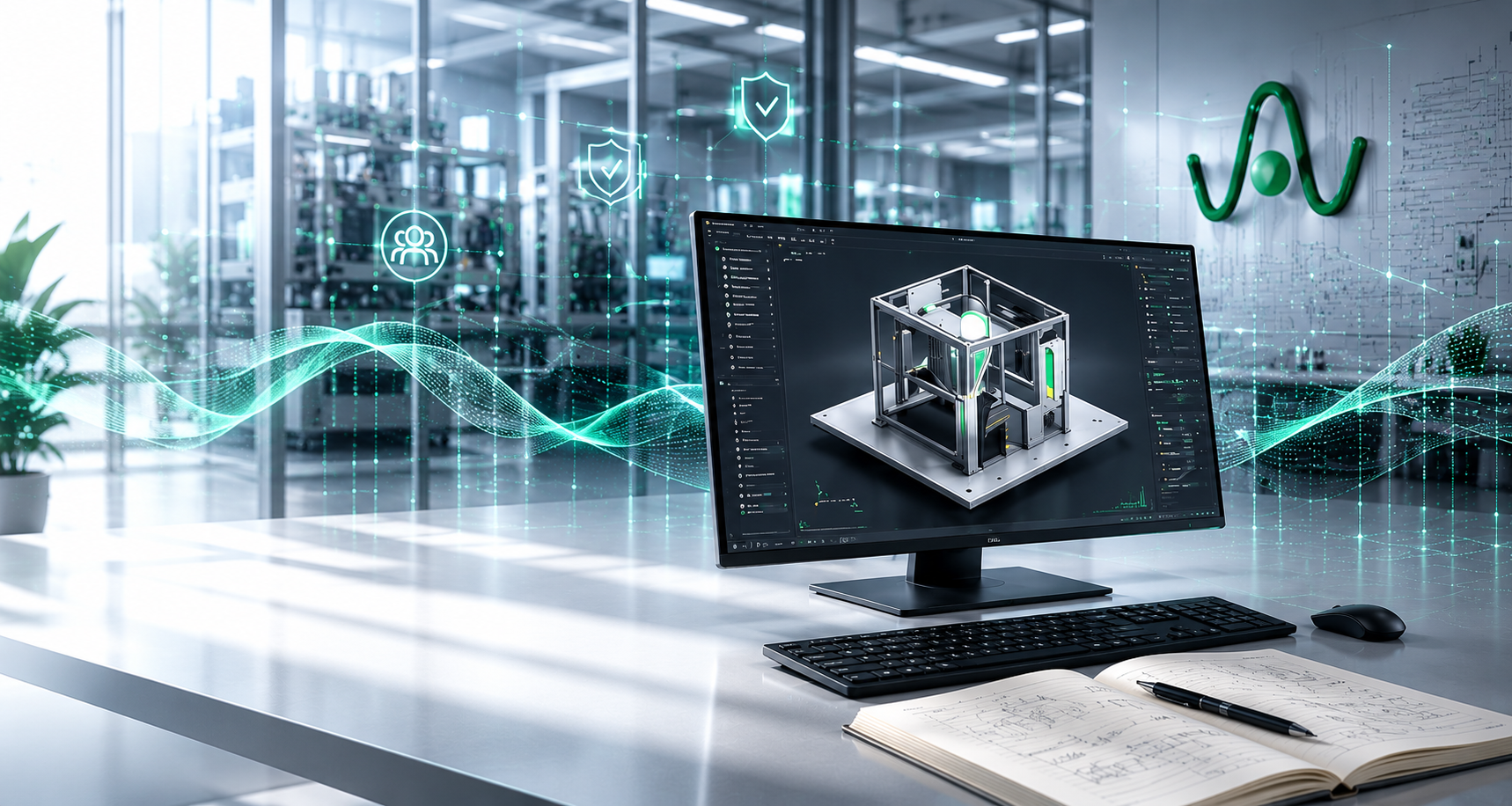 Ambiente tecnico Waves Engineering con progettazione digitale e sicurezza macchine