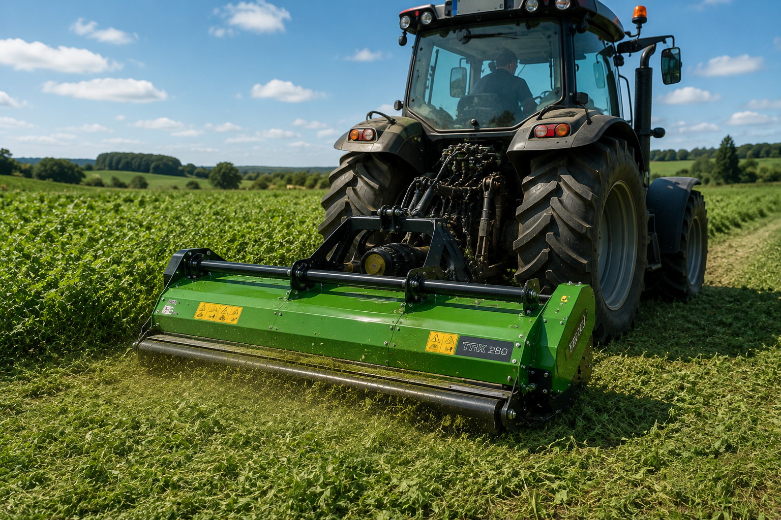 Trinciatrice agricola al lavoro in campo